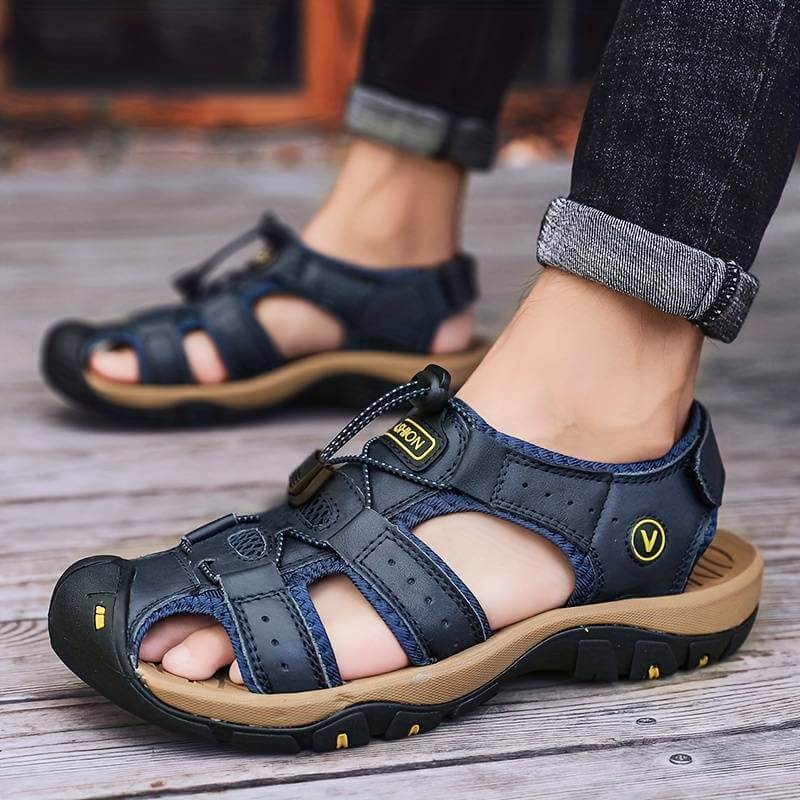 Relaxed - Leather Arched Orthopaedic Walking Sandal Blue