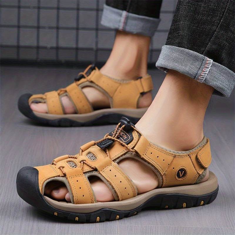 Relaxed - Leather Arched Orthopaedic Walking Sandal Khaki