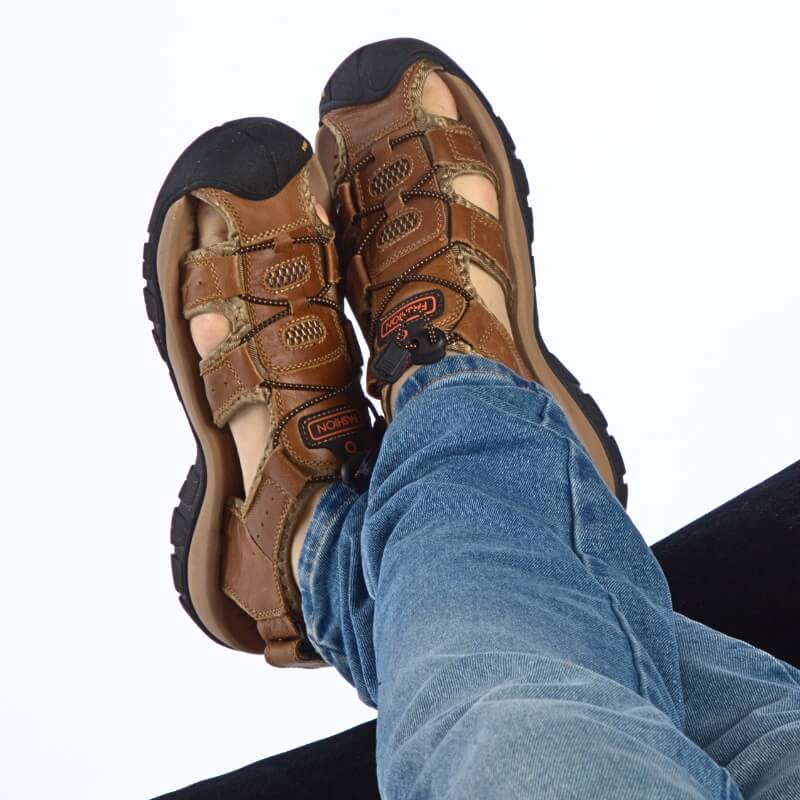 Relaxed - Leather Arched Orthopaedic Walking Sandal Brown