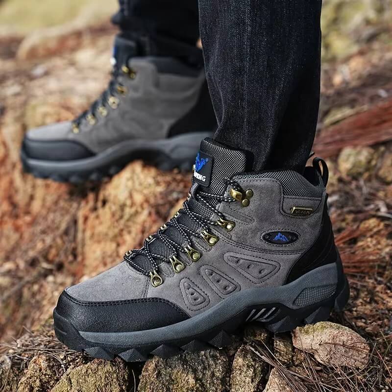 Outdoor - Waterproof Leather Hiking Walking Boots Gray