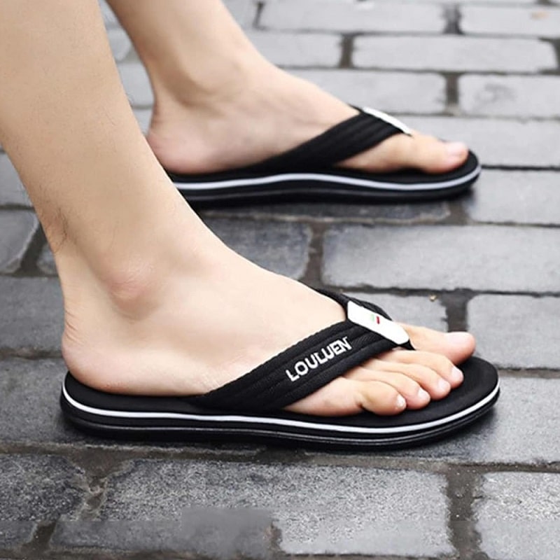 Massage Italian Flip Flops - Comfort Anti-Sweat Sandal Black