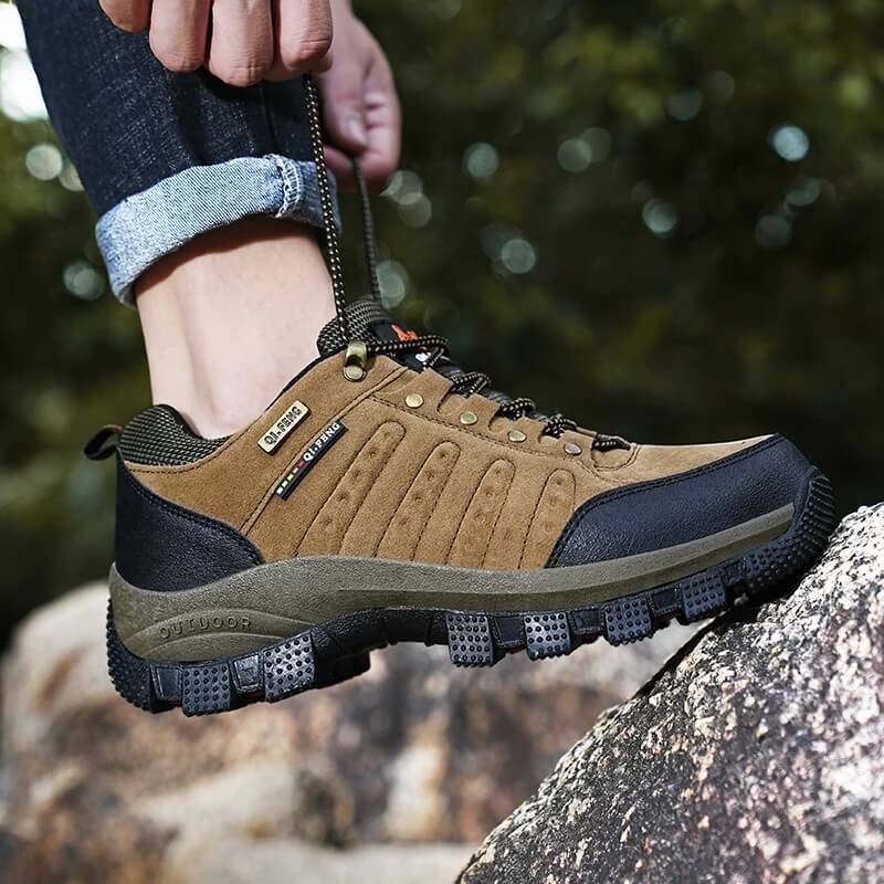 Camel - Waterproof Leather Hiking Walking Shoes Khaki