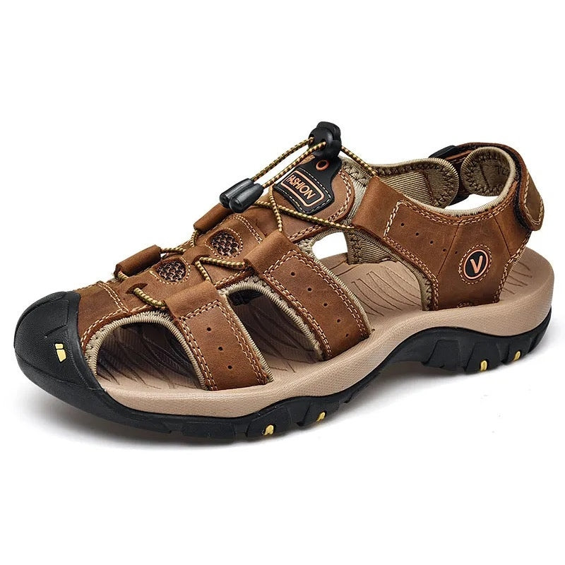 Relaxed - Leather Arched Orthopaedic Walking Sandal Brown