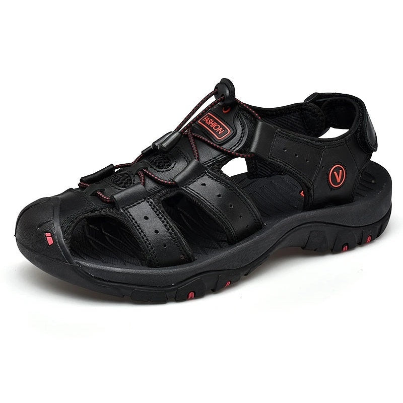Relaxed - Leather Arched Orthopaedic Walking Sandal Black
