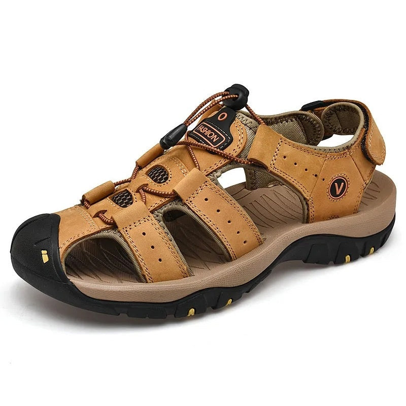 Relaxed - Leather Arched Orthopaedic Walking Sandal Khaki